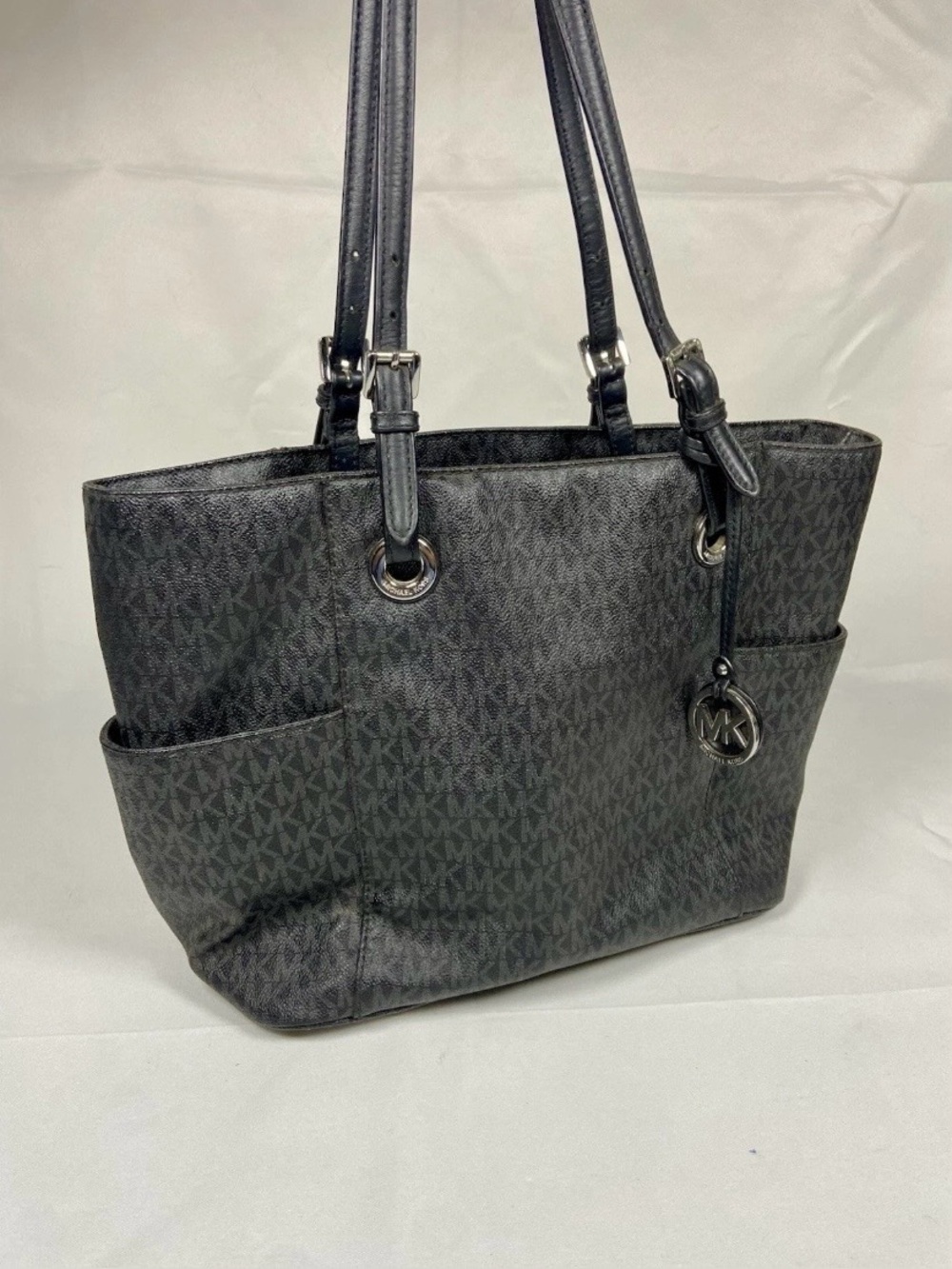 Michael Kors Jet Set East West Tote Black MK Signature PVC Shoulder Handbag